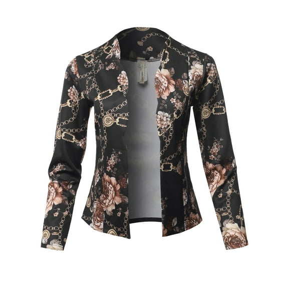 FashionOutfit Women's Casual Cropped Fitted Blazer With Open Front Closure And Scalloped Detail