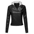 thumbnail image 1 of FashionOutfit Women's Casual Detached Hood Zipper Closure Notched Collar Leather Jacket, 1 of 5