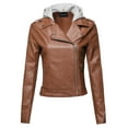 thumbnail image 1 of FashionOutfit Women's Casual Detached Hood Zipper Closure Notched Collar Leather Jacket, 1 of 5