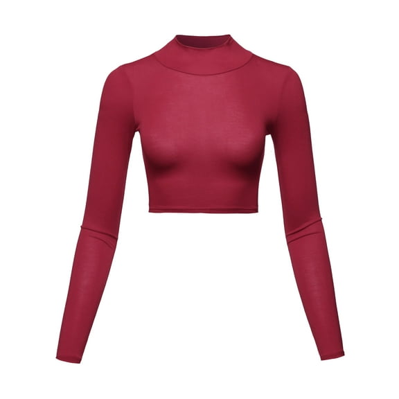 FashionOutfit Women's Casual Fitted Mock Neck Long Sleeves Crop Top
