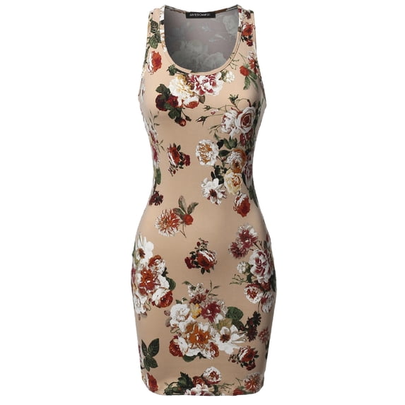 FashionOutfit Women's Casual Floral Fitted Sleeveless Racerback Bodycon Mini Dress