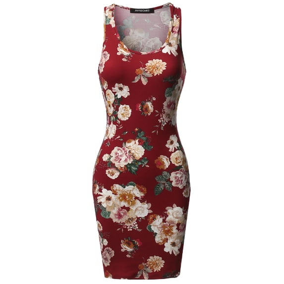FashionOutfit Women's Casual Floral Fitted Sleeveless Racerback Bodycon Mini Dress