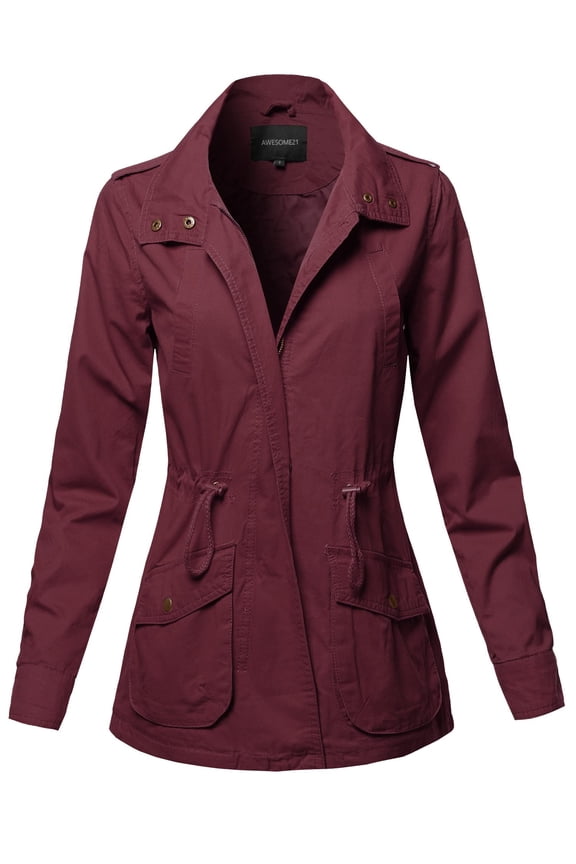 Women's Casual High Neck Military Roll-Up Sleeves Jacket