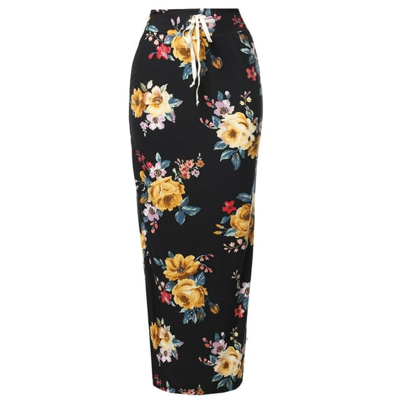 FashionOutfit Women's Casual High Waist Drawstring Maxi Skirt - Made In USA