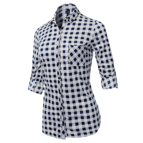 FashionOutfit Women's Casual Lightweight Long Sleeve Button Down Plaid Shirts