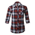 thumbnail image 1 of FashionOutfit Women's Casual Lightweight Roll Up Long Sleeve Plaid Button Down Shirts, 1 of 1