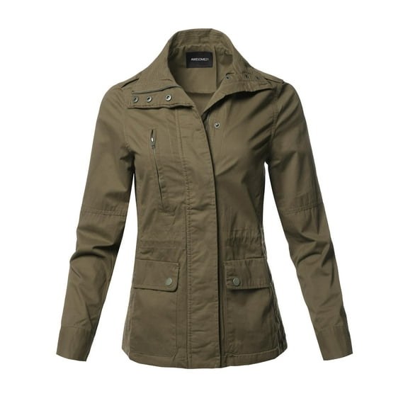 FashionOutfit Women's Casual Long Sleeve High Neck Utility Anorak Jacket