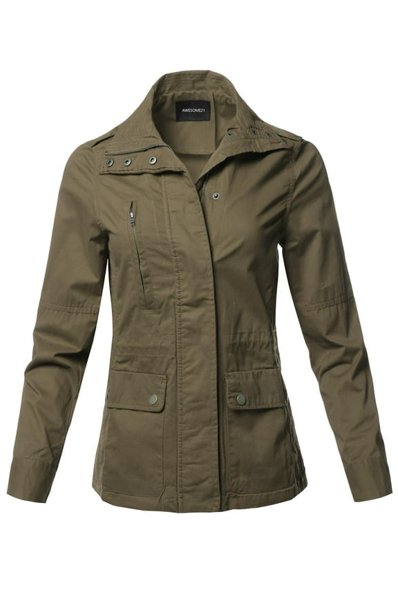 Women's Casual Long Sleeve High Neck Utility Anorak Jacket