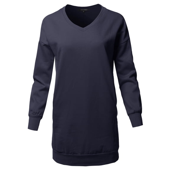 FashionOutfit Women's Casual Long Sleeve V-Neck Over-Sized Tunic Dress Top