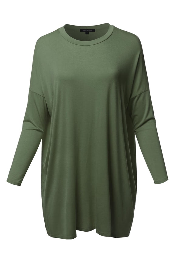 Women's Casual Loose Fit Dolman Sleeve Tunic Dress Top