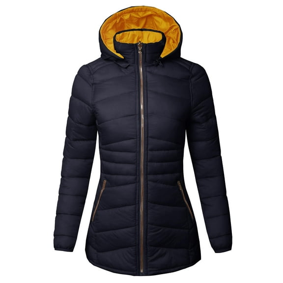 FashionOutfit Women's Casual Quilted Reversible Detachable Hoodie Packable Puffer Jacket