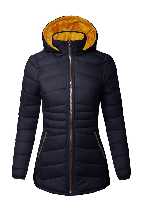 Women's Casual Quilted Reversible Detachable Hoodie Packable Puffer Jacket