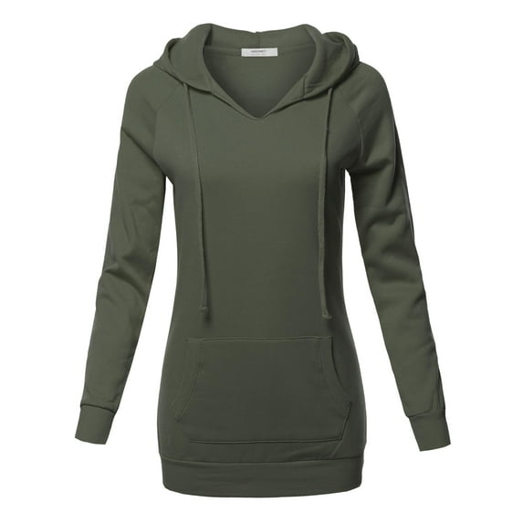FashionOutfit Women's Casual Raglan Long Sleeve Kangaroo Pocket Long-Line Hoodie