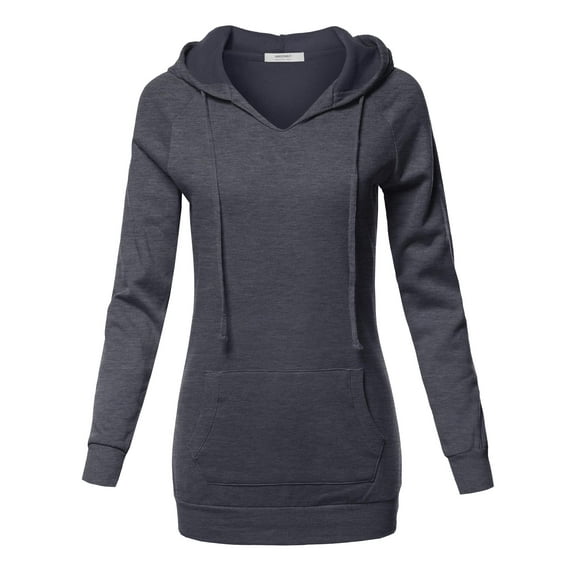 FashionOutfit Women's Casual Raglan Long Sleeve Kangaroo Pocket Long-Line Hoodie
