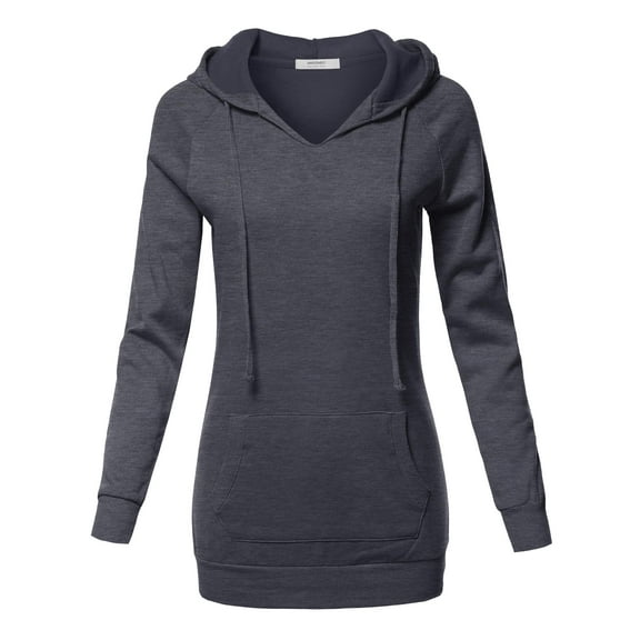 FashionOutfit Women's Casual Raglan Long Sleeve Kangaroo Pocket Long-Line Hoodie