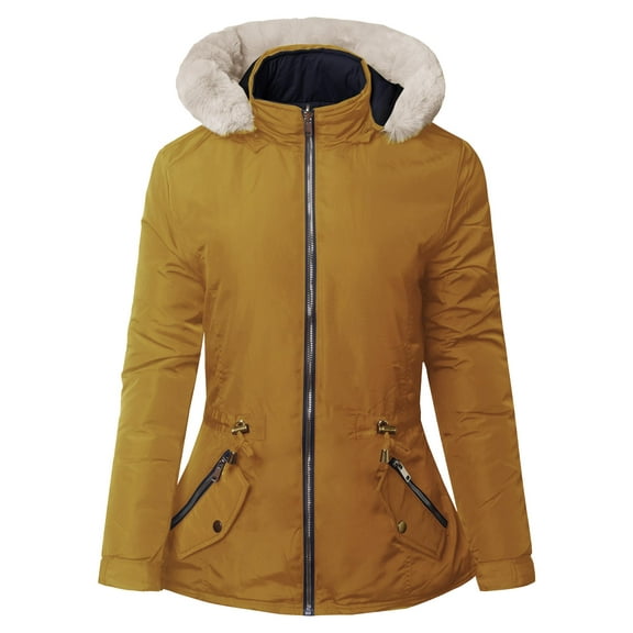 FashionOutfit Women's Casual Reversible with Detachable Faux Fur Hoodie Packable Puffer Jacket