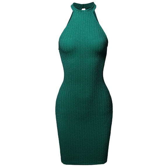 FashionOutfit Women's Casual Sexy High Neck Sleeveless Lurex Body-Con Mini Dress