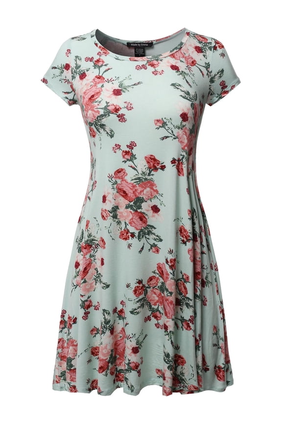 Women's Casual Short Sleeve T-Shirt Loose Flare Patterned Dress