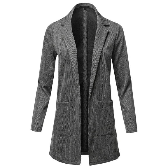 FashionOutfit Women's Casual Soft Woven Long Sleeve Open Front Patterned Long Coat Jacket