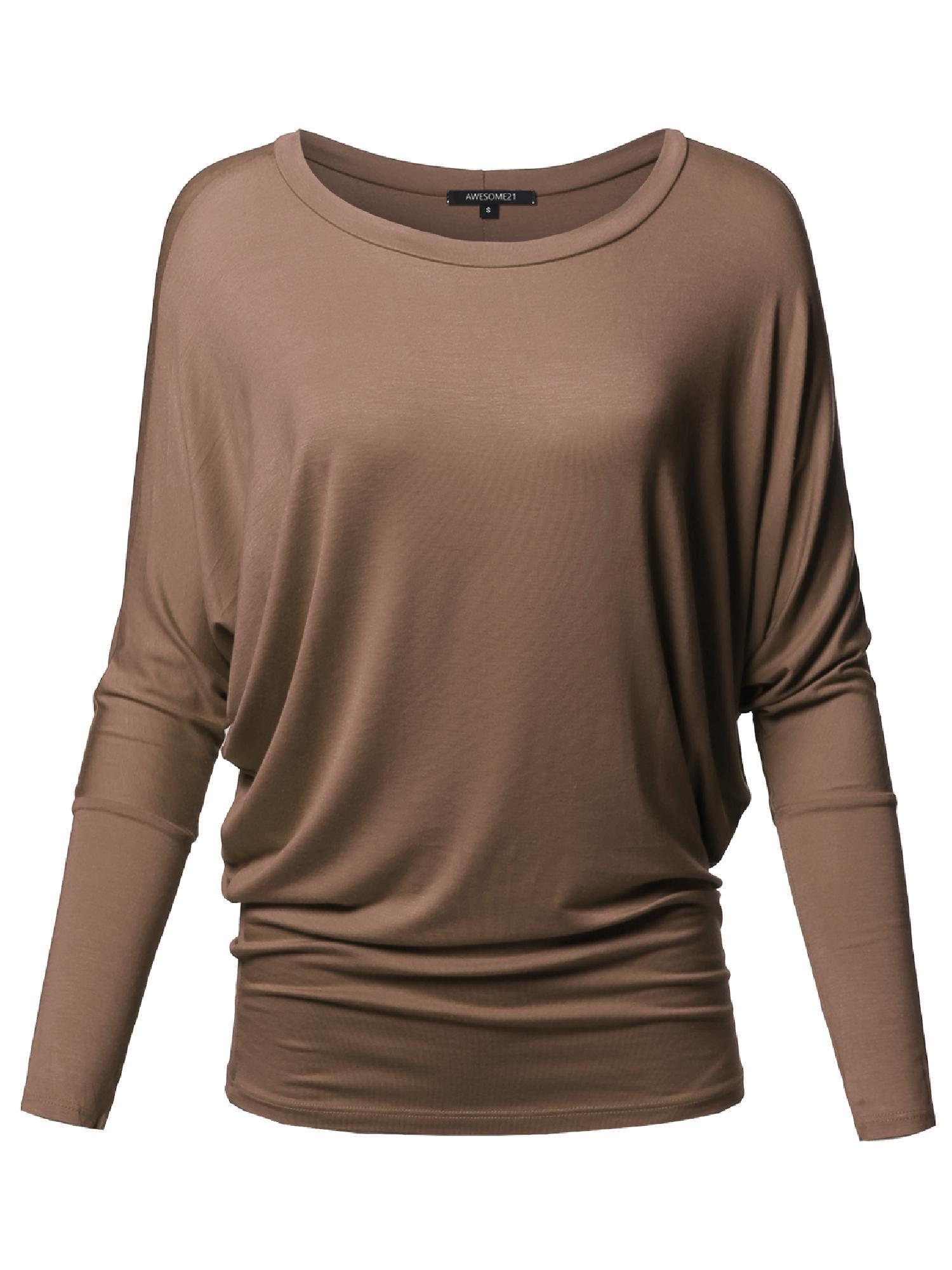 FashionOutfit Women's Casual Solid Boat Neck Long Dolman Sleeve Top