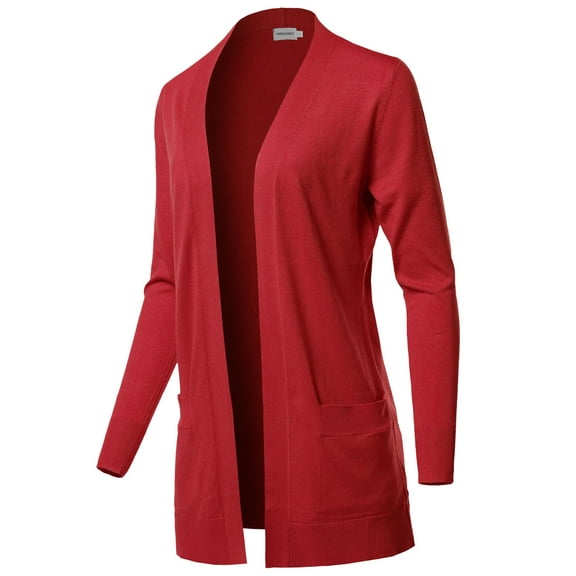 FashionOutfit Women's Casual Solid Long Sleeves Long-Line Soft Sweater Viscose Knit Cardigan