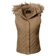 thumbnail image 1 of FashionOutfit Women's Casual Solid Quilted Padding Vest With Fur Trimmed Hood, 1 of 5