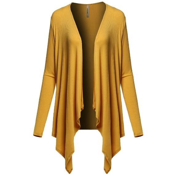 FashionOutfit Women's Casual Solid Ribbed Open Front Long Sleeve Knit Cardigan