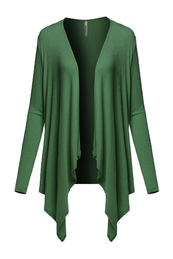 Women's Casual Solid Ribbed Open Front Long Sleeve Knit Cardigan