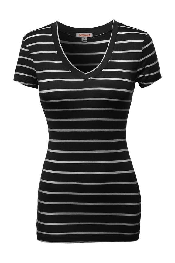 Women's Casual Thin Stripe Vneck Shirts