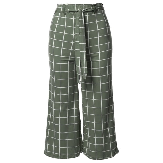 FashionOutfit Women's Casual Tie Waist Culottes Capri Length Pants