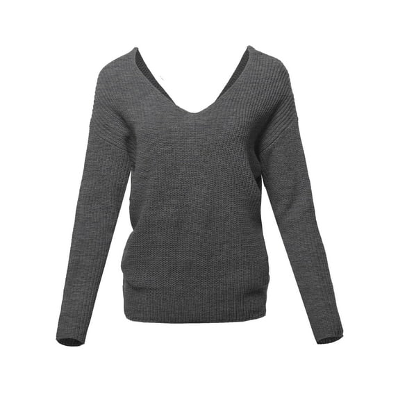 FashionOutfit Women's Casual V Neck Criss Cross Backless Loose Knitted Pullovers
