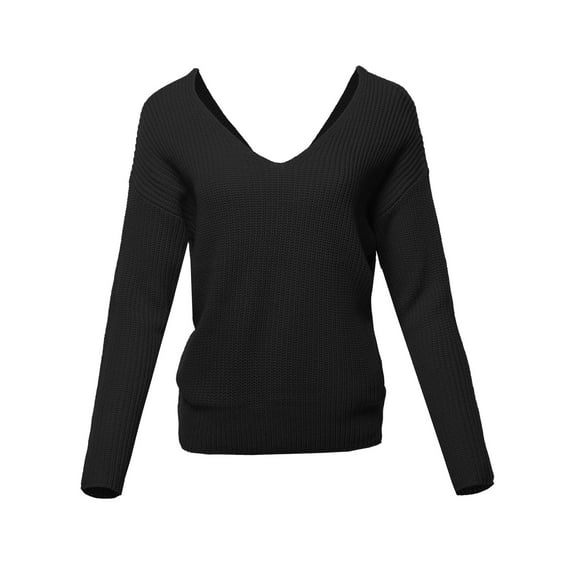 FashionOutfit Women's Casual V Neck Criss Cross Backless Loose Knitted Pullovers