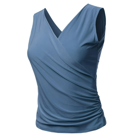 FashionOutfit Women's Casual V Neck Cross Front Sexy Ruched Tank Top