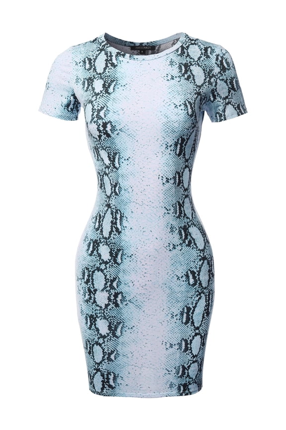 Women's Casual Crew Neck Printed Sexy Stretchy Body-con Fitted Mini Dress