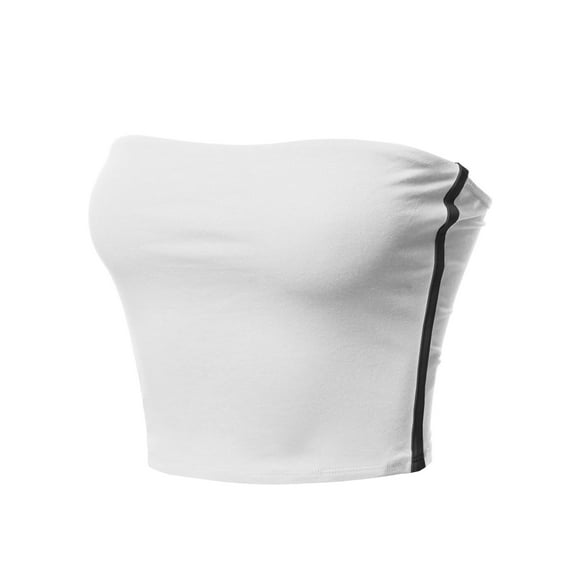 FashionOutfit Women's Causal Cute Sexy Double Layering Side Contrast Panel Elastic Band Tube Top