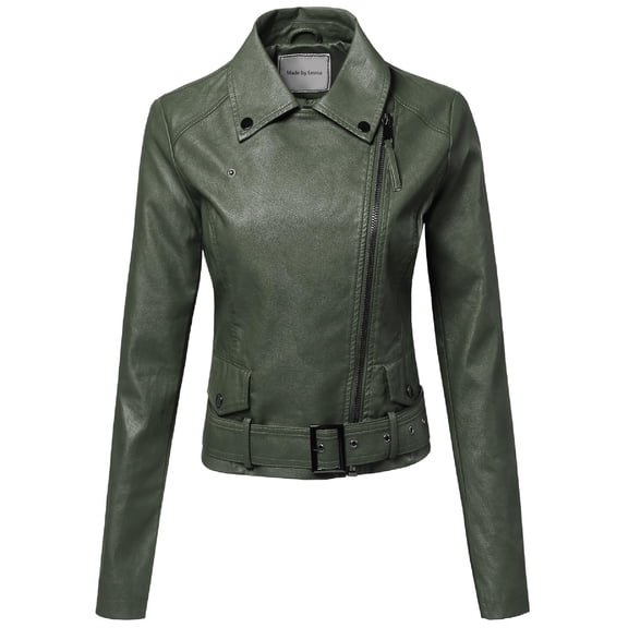 FashionOutfit Women's Classic Belted Biker Jacket