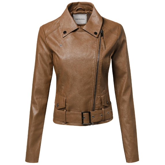 FashionOutfit Women's Classic Belted Biker Jacket