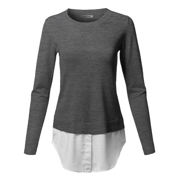 FashionOutfit Women's Classic Soft Stretch Shirt Tail Contrast Viscose Sweater Top