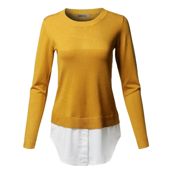 FashionOutfit Women's Classic Soft Stretch Shirt Tail Contrast Viscose Sweater Top