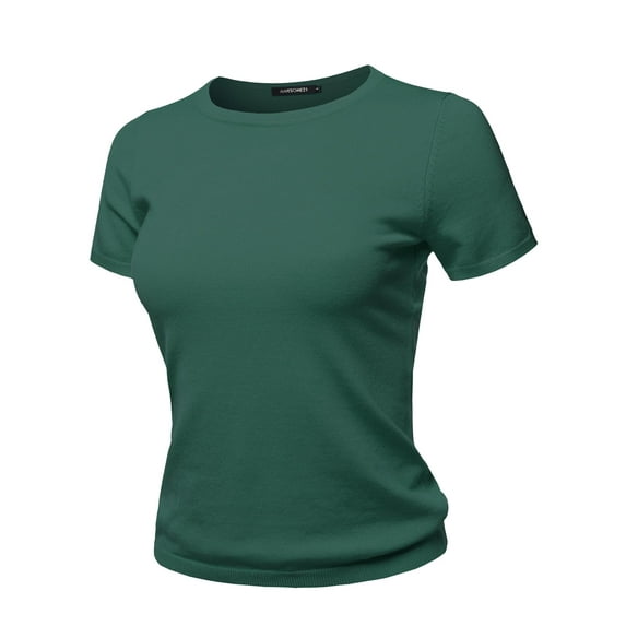 FashionOutfit Women's Classic Solid Round Neck Short Sleeve Viscose Knit Sweater Top