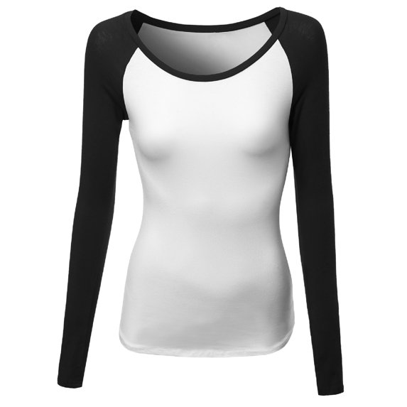 FashionOutfit Women's Color Contrast Scoop neck long Sleeve Baseball Tee