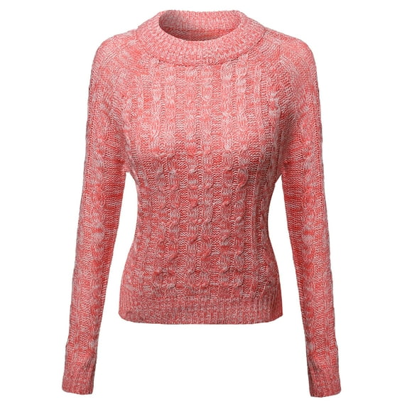 FashionOutfit Women's Crew Neck Cable Knit Sweater with Adorable colors