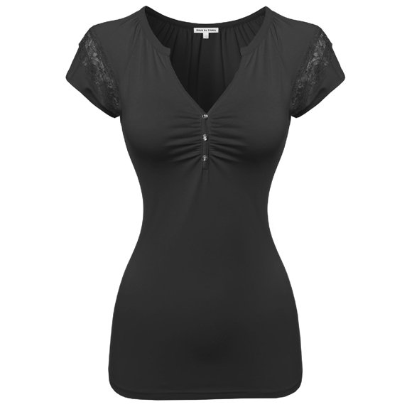 FashionOutfit Women's Cute Detail Casual Cap Sleeve Tee Shirt