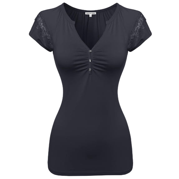 FashionOutfit Women's Cute Detail Casual Cap Sleeve Tee Shirt