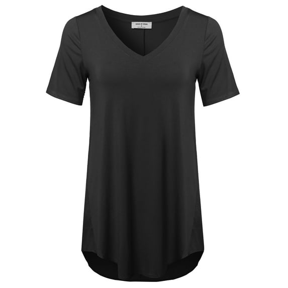 FashionOutfit Women's Daily Basic Premium Rayon Short Sleeve High-Low Hem V-Neck T shirts
