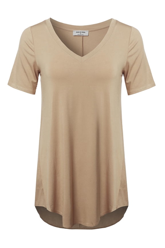 Women's Daily Basic Premium Rayon Short Sleeve High-Low Hem V-Neck T shirts