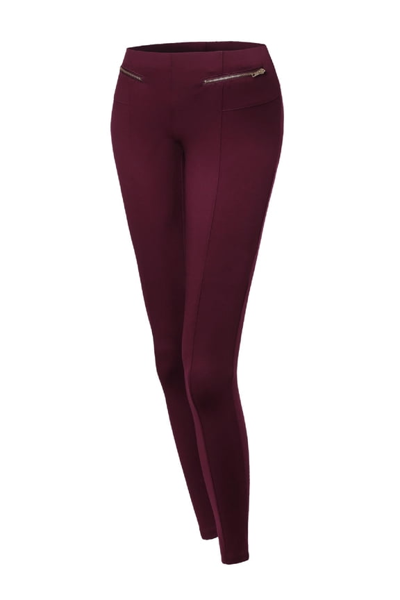 Women's Elastic waist band Zipper detailed Soft Legging- like Pants