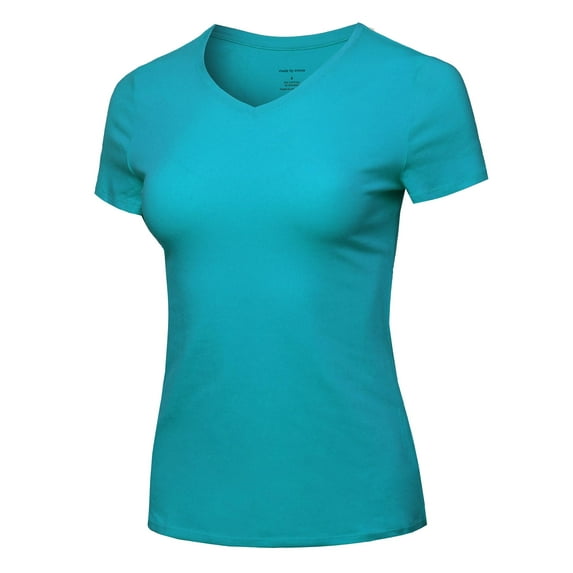 FashionOutfit Women's Essential Daily Cotton Basic Slim-Fit Short Sleeve V-Neck T shirts