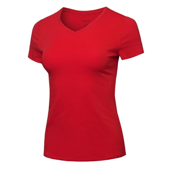 FashionOutfit Women's Essential Daily Cotton Basic Slim-Fit Short Sleeve V-Neck T shirts