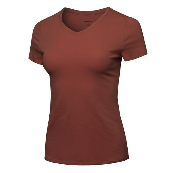 FashionOutfit Women's Essential Daily Cotton Basic Slim-Fit Short Sleeve V-Neck T shirts